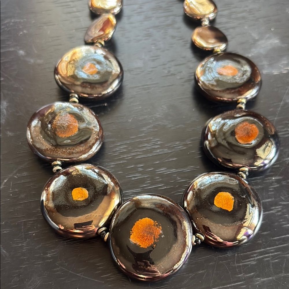 Vintage Kenya bulawaya fired clay/ceramic disk handcrafted necklace
